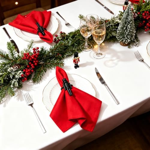 Halloween Christmas Napkin Rings Set of 12 Black Nutcracker Napkin Holder for Gothic New Year Festival Gathering Home Dining,Western Solider Kitchen Table Decor for Baby Shower Wedding Party