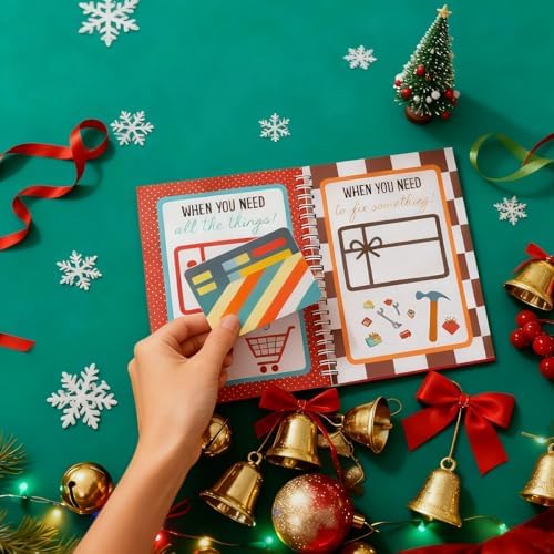 Christmas Stocking Stuffer Christmas Gift Card Book for Adults, Merry Christ-mas Gift Cards, 5x7 Color Spiral Bound Card Book- Surprises On Every Page, DIY Personalized Xmas Gifts for Family, Friends, Students