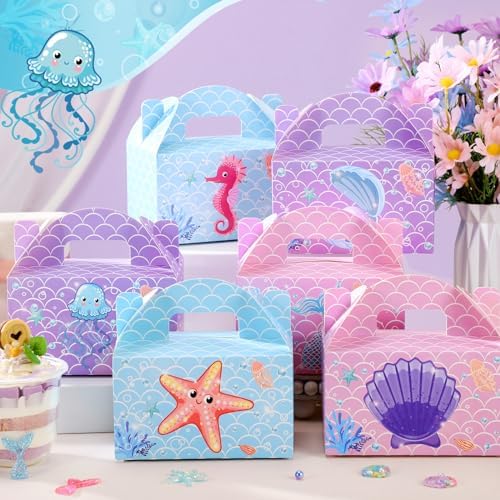 24 Pcs Mermaid Party Favors Treat Boxes Shell Pearl Mermaid Gift Bags