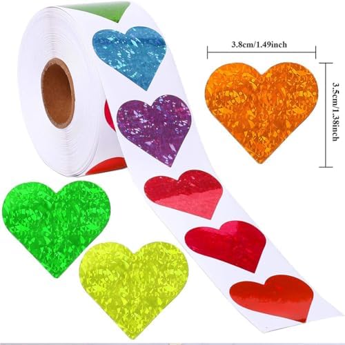 1000Pcs Shining Laser Heart Stickers,1Inch Scrapbook Heart & 1.5inch Romance Love Stickers for Kids Valentine’s Day Supplies Valentines Day Mothers Day Decor