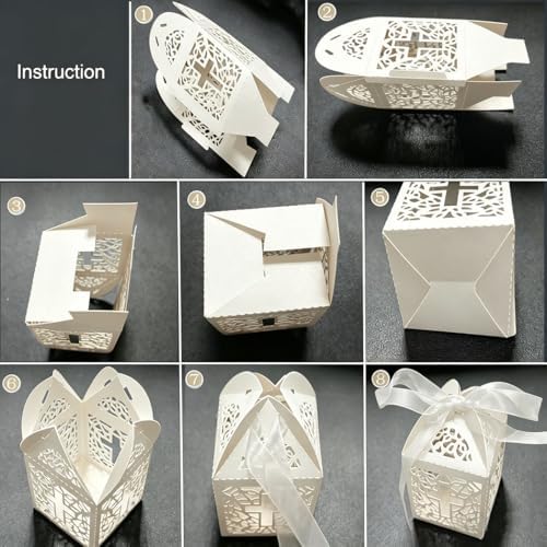 Sohapy 50Pcs Baptism Christening Favor Boxes Candy Boxes Bag Gift Box Baby Shower Favor for Baby Cute Birthday Decoration Shower Party decoration Supplies (white)