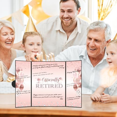 Retirement Party Decorations, Large Retird Card Signing Farewell Party Decorations Happy Retirement Guest Book Creative retirement Card for Men Women (Black Rose Gold)