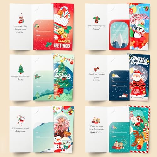 BGTCARDS Christmas Money Cards, 24 Pack with Kraft Envelopes & Stickers