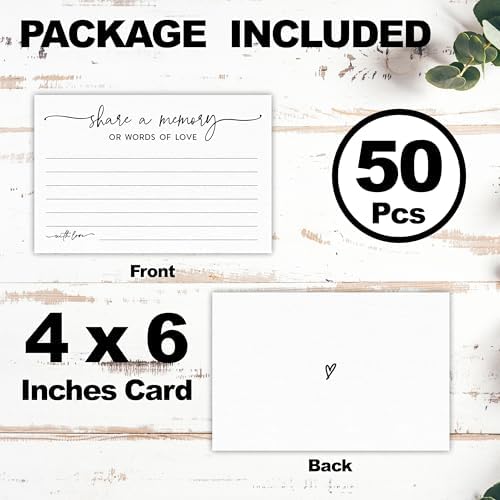 50 Pcs Share A Memory Of Love Cards- 4"x 6" Double Sided Fill- Memory Cards For Wedding, Graduation, Anniversary, Birthday, Retirement Party - Celebration Of Life Keepsake Cards（Minimalism White)- A02