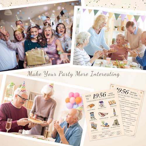30Pcs 70th Birthday Party Games, 1956 Quiz & Guess the Price Game Cards