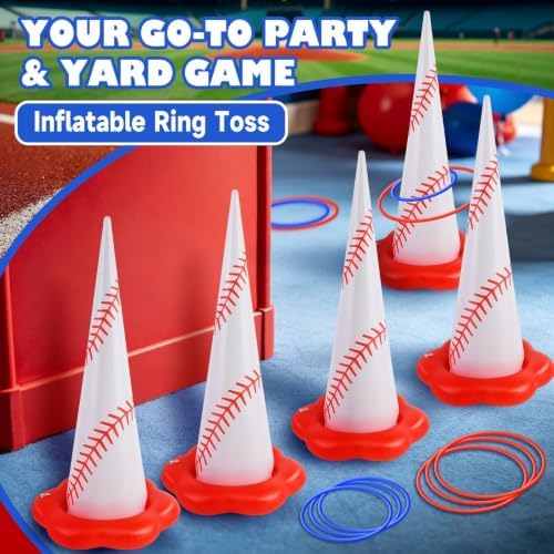 5 Pack Baseball Inflatable Ring Toss Game - Baseball Party Games Set