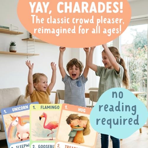 Charades for Kids & Family – Fun Acting Card Game for Family Game Night, No Reading Required & Cooperative Picture Charades Board Game, Ages 4 and Up, Kids Charades Game, for Boys & Girls