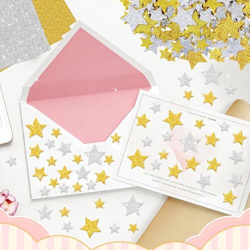 855Pcs Foam Stickers Glitter 3D Star Foam Shapes Stickers Self Adhesive Gold and Silver Star Foam Stickers for DIY Crafts Scrapbooking Classroom Arts Project Home Theme Party Decor(Gold Silver Star)
