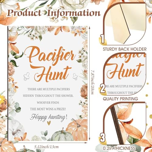 Thyle 51 Pcs Fall Pumpkin Pacifier Hunt Baby Shower Game