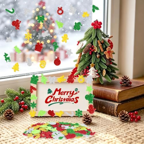 Foam Stickers, 350 PCS Glitter Foam Christmas Stickers, 7 Colors