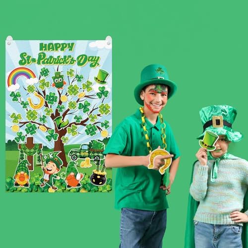 Cinrobiye St. Patrick’s Day Shamrock Felt Tree Bulletin Board Kit, Seasonal Decorative Felt Display Set for Classroom, Church and Home Holiday Decoration, Reusable Wall & Bulletin Board Decor