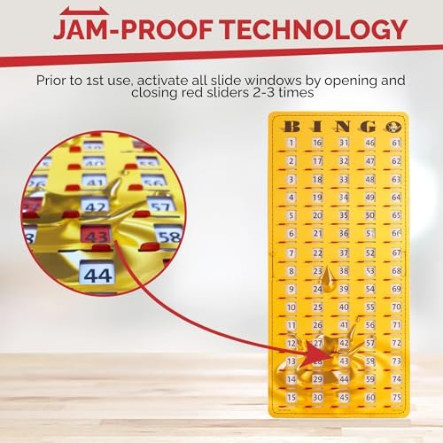 MR CHIPS Large 14.75" L x 6.75" W Jam-Proof Finger Tip Bingo Master Board Card with Large 3/4" Sliding Windows, Thick 5 Ply Cardboard, Gold Rush Style, Perfect for Tracking Bingo Games