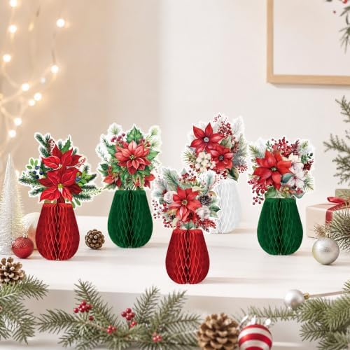 Pedel Christmas Poinsettia Flower Table Centerpiece 9Pcs