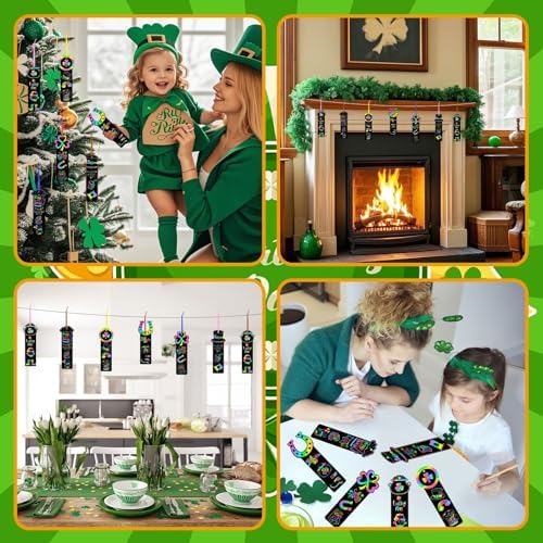 AUGSUN 96Pcs St Patricks Day Scratch Art Bookmarks Crafts for Kids