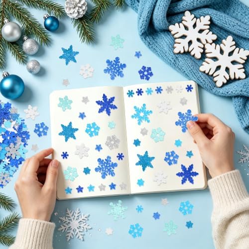 Foam Stickers, 504 PCS Glitter Foam Snowflake Stickers, 7 Colors