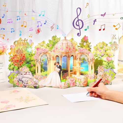 Pop Up Wedding Card, Musical Light Up Just Married Cards for Bride & Groom