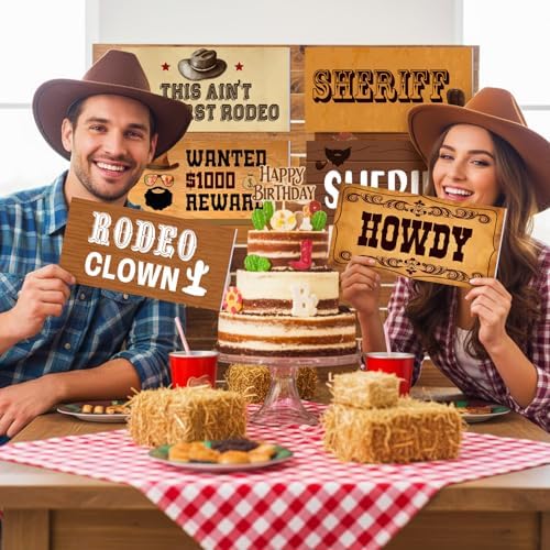 Beeveer 24 Designs Western Cowboy Photo Booth Props, Double Sided PVC Signs
