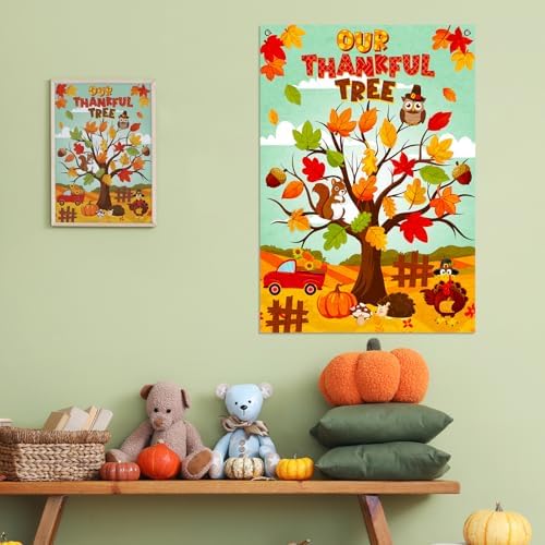 Cinrobiye Fall Tree Bulletin Board Felt Craft Kit, 41 Pcs Thanksgiving Maple Leaves Activity Set with Large Tree Poster, Gratitude Writing Wall Decor for Autumn Classroom, Home, Party Supplies