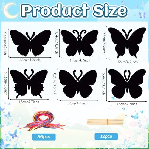 JULMELON 36 PCS Butterfly Scratch Cards, Rainbow Scratch Paper