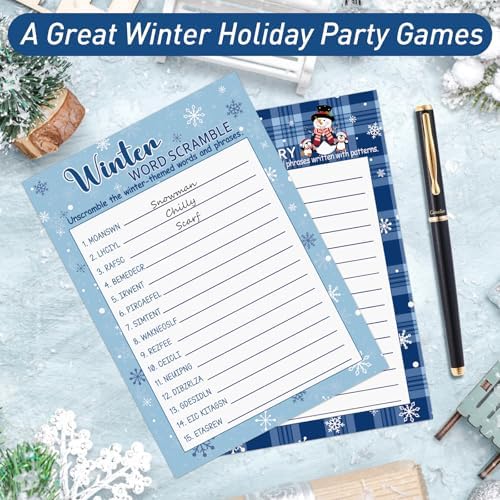 COCHIE 30 Players Winter Holiday Christmas Party Games for Adults Family Office Large Groups, Words Pictionary Game, Riddle Game, Word Scramble Games with Answer Key (Winter Pattern)