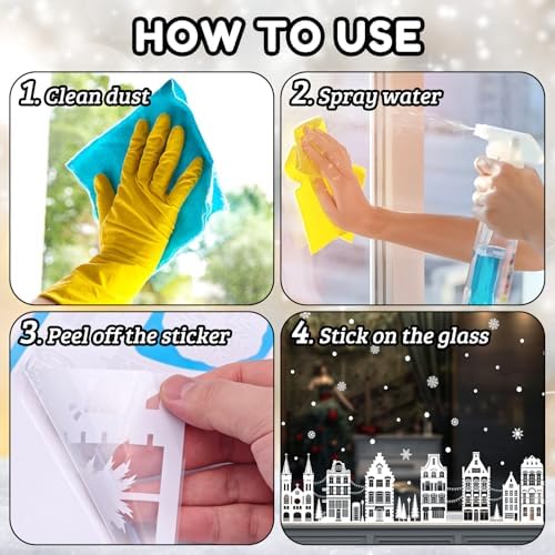 78" Christmas Window Clings Stickers White Winter House Snowflake Christmas Tree Xmas Window Decals for Holiday Party Home Office Shop Glass Display Decoration