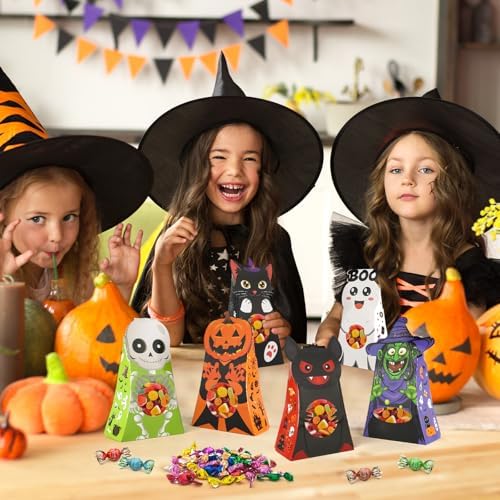 Sereliy 12pcs Halloween Treats Bags,6 Character Designs Cookie Candy Bags For Kids, Halloween Treat Boxes With Window, Goodie Gift Boxes For Party Favor Supplies