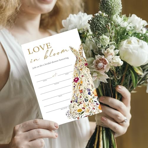 Love in Bloom Bridal Shower Invitations With Envelopes, Wild Flower Bridal Shower Invites, Bachelorette Party Invitations, Wedding Invites 25 Set, Celebration Engagement Party Supply/015