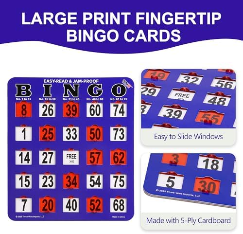 GSE Jumbo Easy-Read Shutter Slide Bingo Cards Bulk, 50-Pack Reusable Cards
