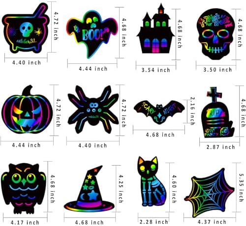 MGparty Halloween Crafts for Kids, 96PCS Rainbow Scratch Art Cards Bulk Set