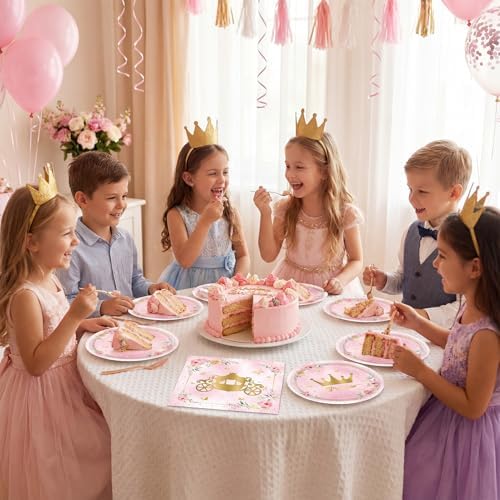 40Pcs Princess Birthday Party Decorations,Pink Princess Castle Birthday Themed Tableware Includes Paper Plates,Napkins Set for Kids Girls Baby Shower Fairy Tale1st Party Decorations,Serves 20