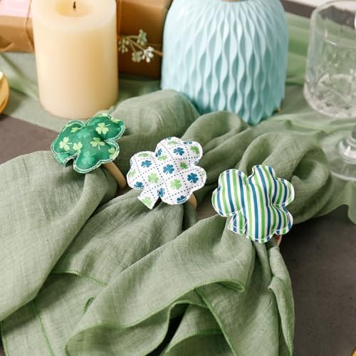 St.Patrick's Day Napkin Rings Set of 12, Shamrock Cloth Napkin Rings Holder