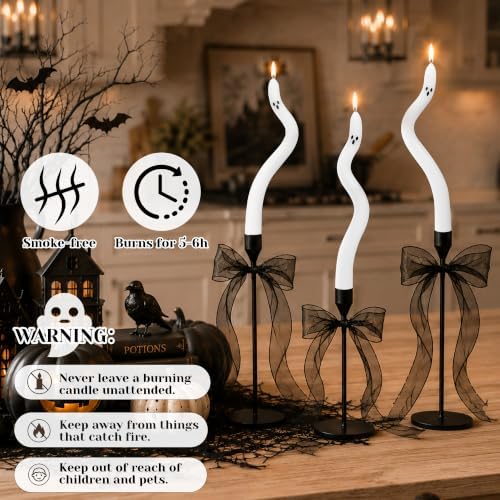 AYGXU Halloween Decorations indoor-3Pcs Twisting Ghost Candles Decor with Candle Holders,Ribbons,Vintage Candlestick Holders Decoration,Halloween centerpieces for Party Table Fireplace Decorations