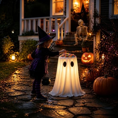 30" Glowing Ghost Candy Bowl Stand - Halloween Decorations Outdoor