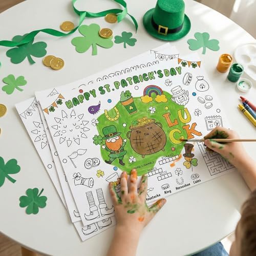 45pcs St. Patrick's Day Disposable Coloring Placemats Irish Crafts for Kids Party Favors Coloring Poster Holiday Party Supplies School Classroom Activities Paper Table Mats