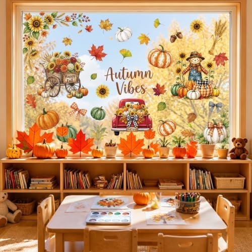 Fall Window Clings Decor Autumn Harvest Thanksgiving Decorations Stickers