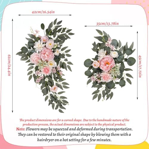2 Pcs Wedding Arch Decorations, Pink Arch Flowers Swag Peony