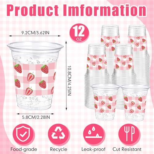 Funnymoom 60 Pack Strawberry Plastic Cups for Party Decorations, 12 oz