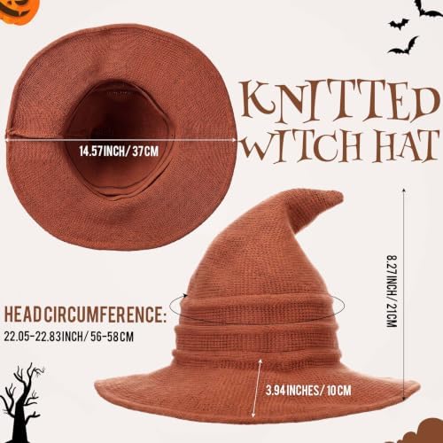 Boyiee Knitted Witch Hat Foldable Wide Brim Cap Pointed Felt Hat for Women Halloween Cosplay Costume Masquerade Accessory