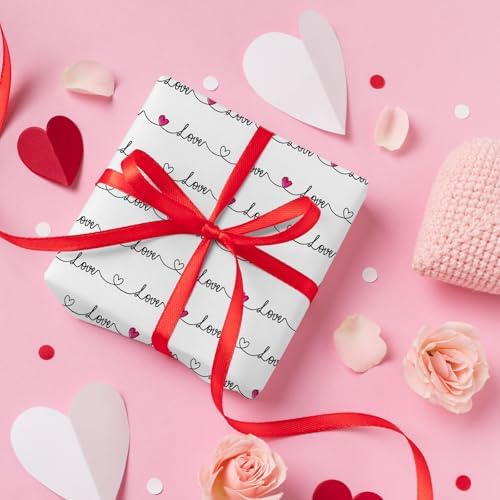 WRAPAHOLIC Valentines Day Wrapping Paper Roll - Mini Roll - 17 Inch x 16.5 Feet - Love Heart Wrapping Paper Perfect for Valentine's Day, Wedding, Anniversary, Birthday, Baby Shower
