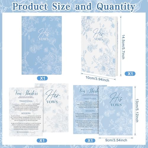 2 Pcs Vow Books His and Hers Floral Wedding Vow Books with 60 Pages