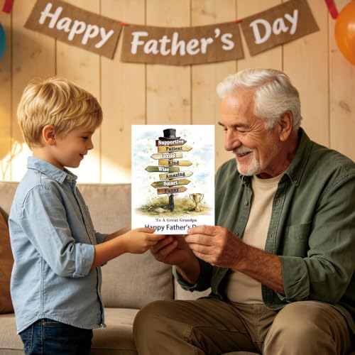 Fathers Day Card Gifts for Grandpa from Granddaughter Grandson, Meaningful Direction Sign Design with Emotional Message, Unique Gifts for Father's Day Family Celebration and Love