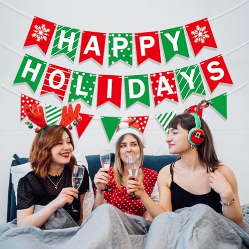 Happy Holidays Banner, Pre-Strung Christmas Banner Decor