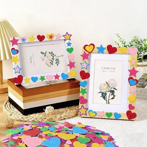 Foam Stickers, 870 PCS 3D Glitter Foam Hearts and Stars Stickers, 7 Colors