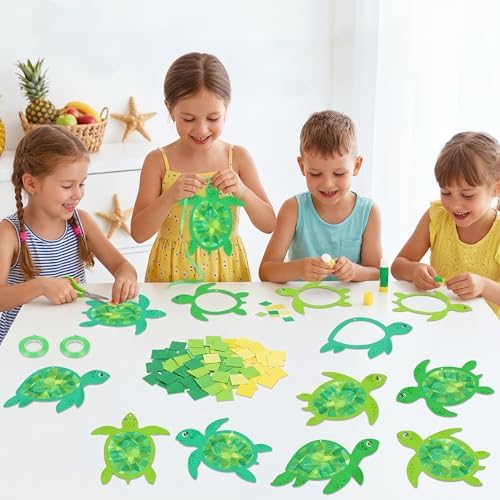 Renbuzhu 48PCS Summer Crafts: Paper Sea Turtle Suncatchers DIY Kits, Ocean Beach Party Favors Window Stained Glass Effect Art Supplies Decorations