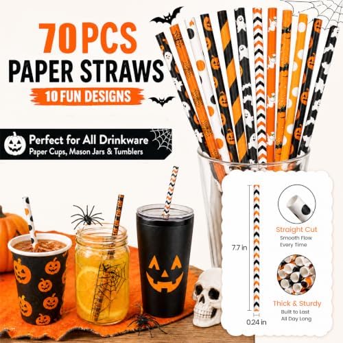 HANSGO 70 PCS Halloween Paper Drinking Straws