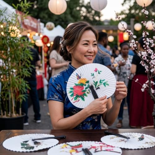24 Pack Asian Folding Fans, Assorted Paper Hand Fans Foldable for Parties, Weddings, Events & Favors | Bulk Handheld Folding Hand Fans with Decorative Designs