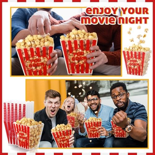 12 Pcs Popcorn Buckets Reusable Red White Classic Striped