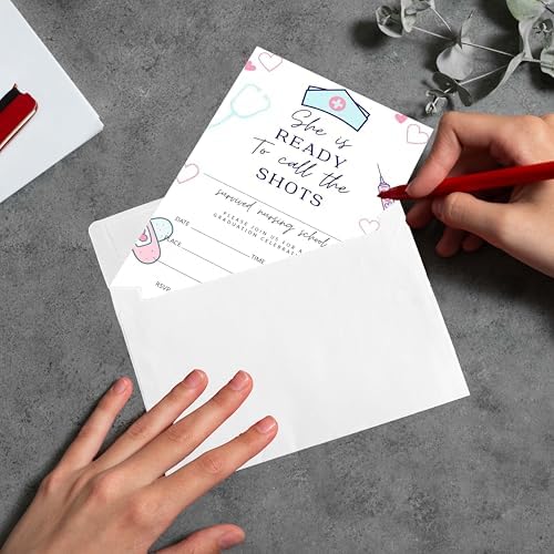4x6 2026 Nursing School Graduation Invitations (20 Cards + 20 Envelopes) - ‘She’s Ready To Call The Shots’ Nurse Grad Party Invites.(017)
