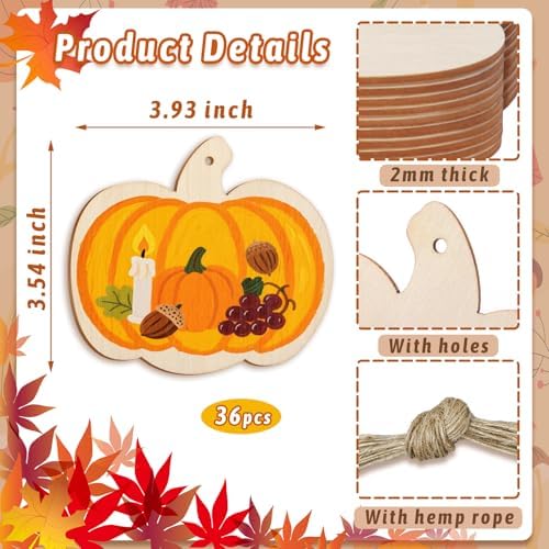 36 Pack Unfinished Wooden Pumpkins Wood Cutouts Crafts to Paint
