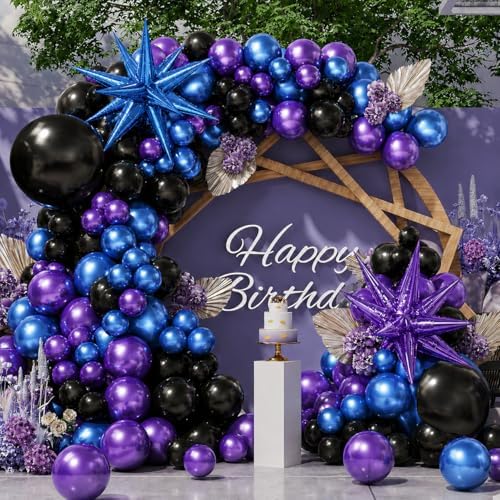 Black Purple Blue Balloon Arch Garland Kit Metallic Latex Foil Balloons